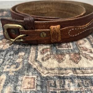 Vtg Tooled Brown Top Grain Leather Belt 34" Worn & Perfectly Distressed